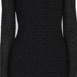 Balmain Black Textured Long Sleeve Dress